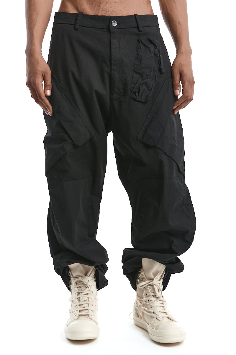 BLACK MIX RIPSTOP WIDE LEG TROUSERS