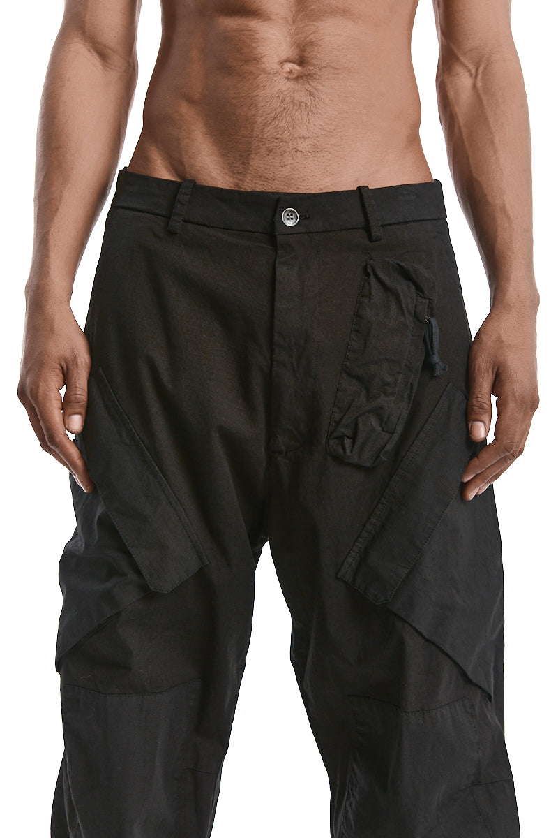 BLACK MIX RIPSTOP WIDE LEG TROUSERS