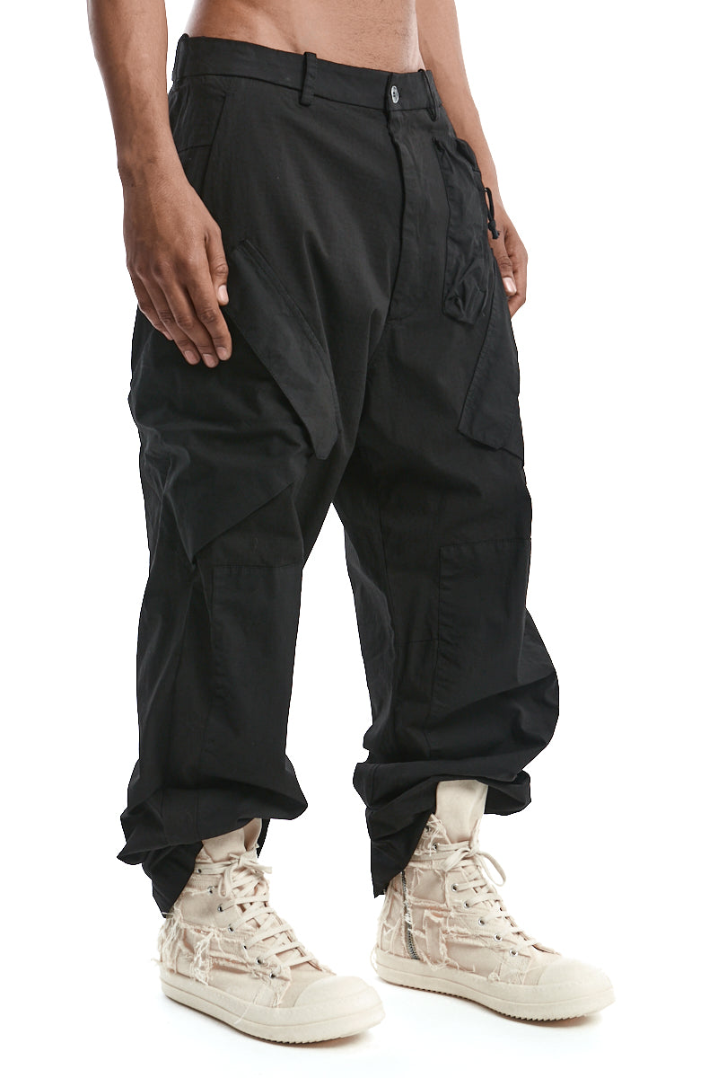 BLACK MIX RIPSTOP WIDE LEG TROUSERS
