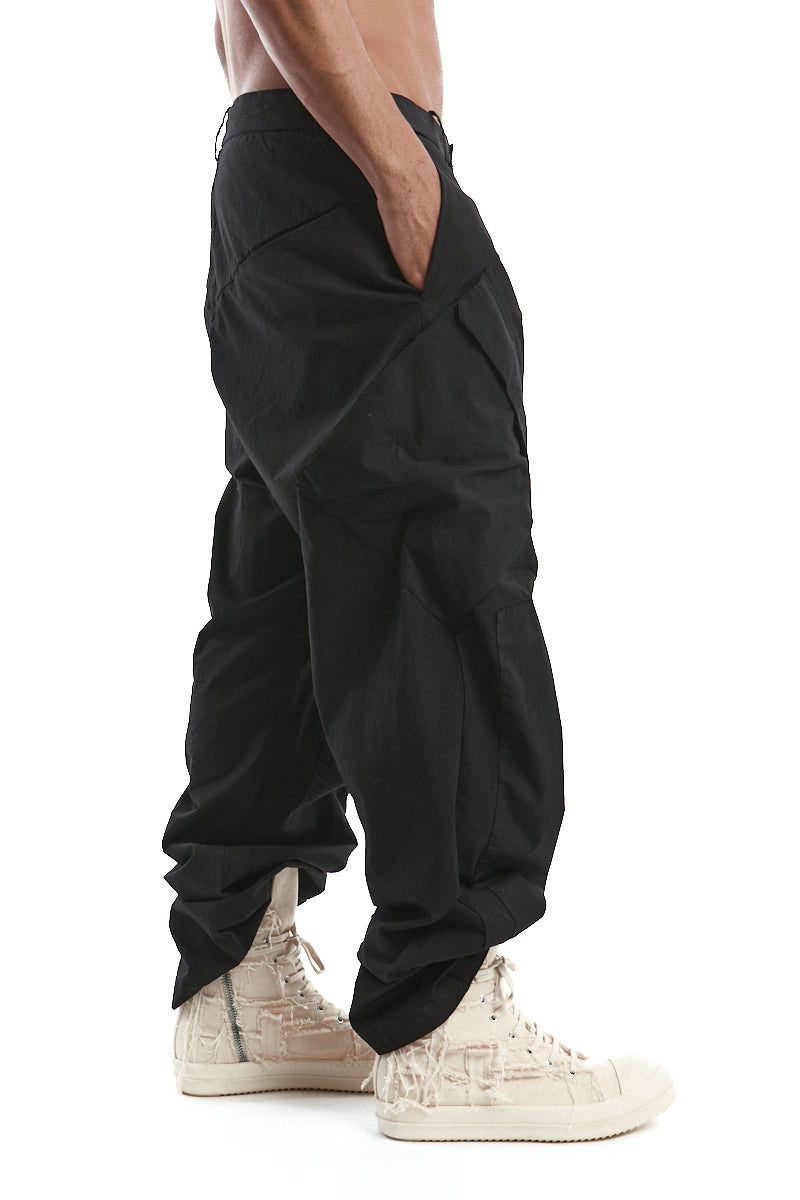 BLACK MIX RIPSTOP WIDE LEG TROUSERS