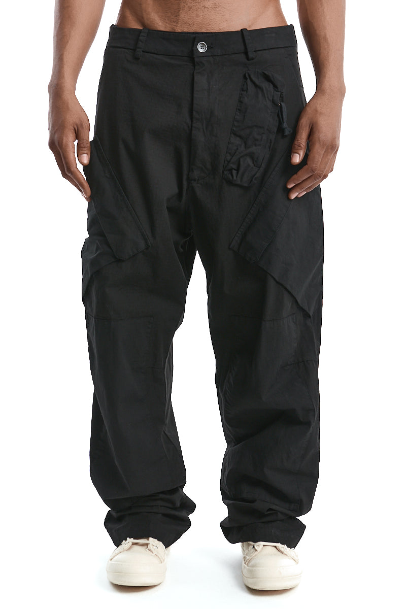 BLACK MIX RIPSTOP WIDE LEG TROUSERS