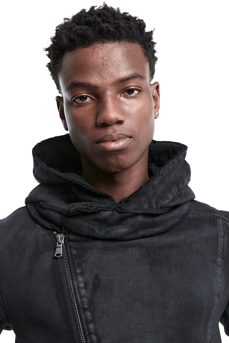 BLACK COATED ASYMMETRIC ZIPPED JACKET