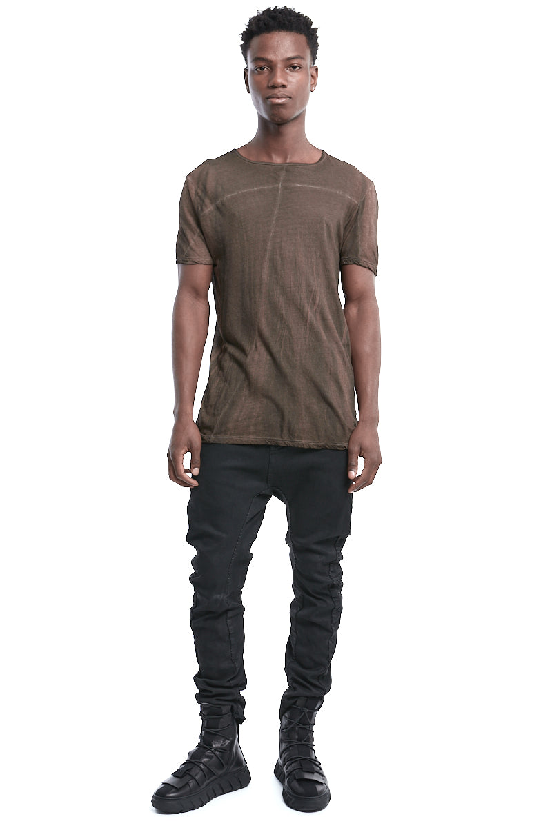 BROWN DISSOLVE LIGHTWEIGHT STITCHING TEE