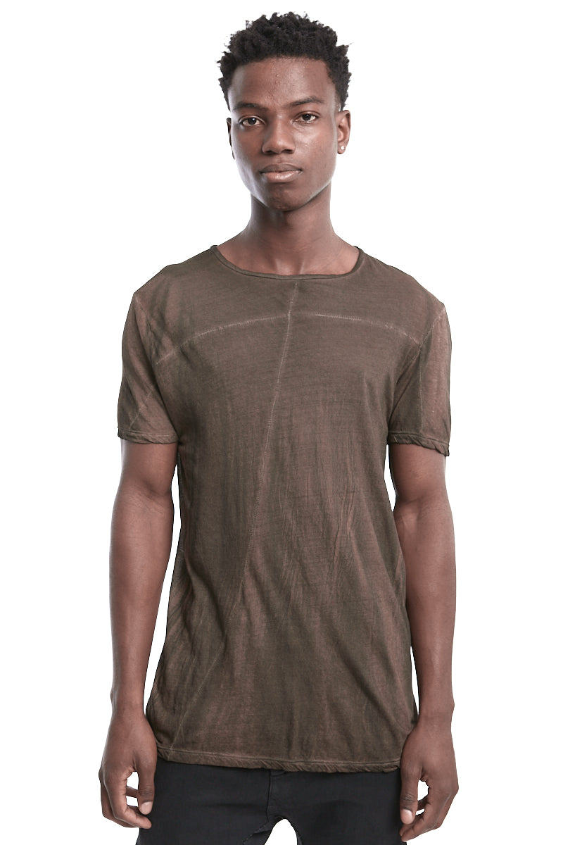 BROWN DISSOLVE LIGHTWEIGHT STITCHING TEE