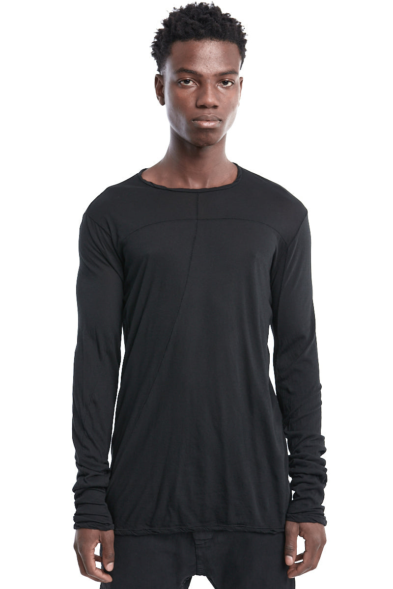 BLACK LIGHTWEIGHT STITCHING L/S TOP