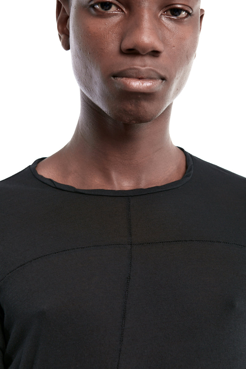 BLACK LIGHTWEIGHT STITCHING L/S TOP