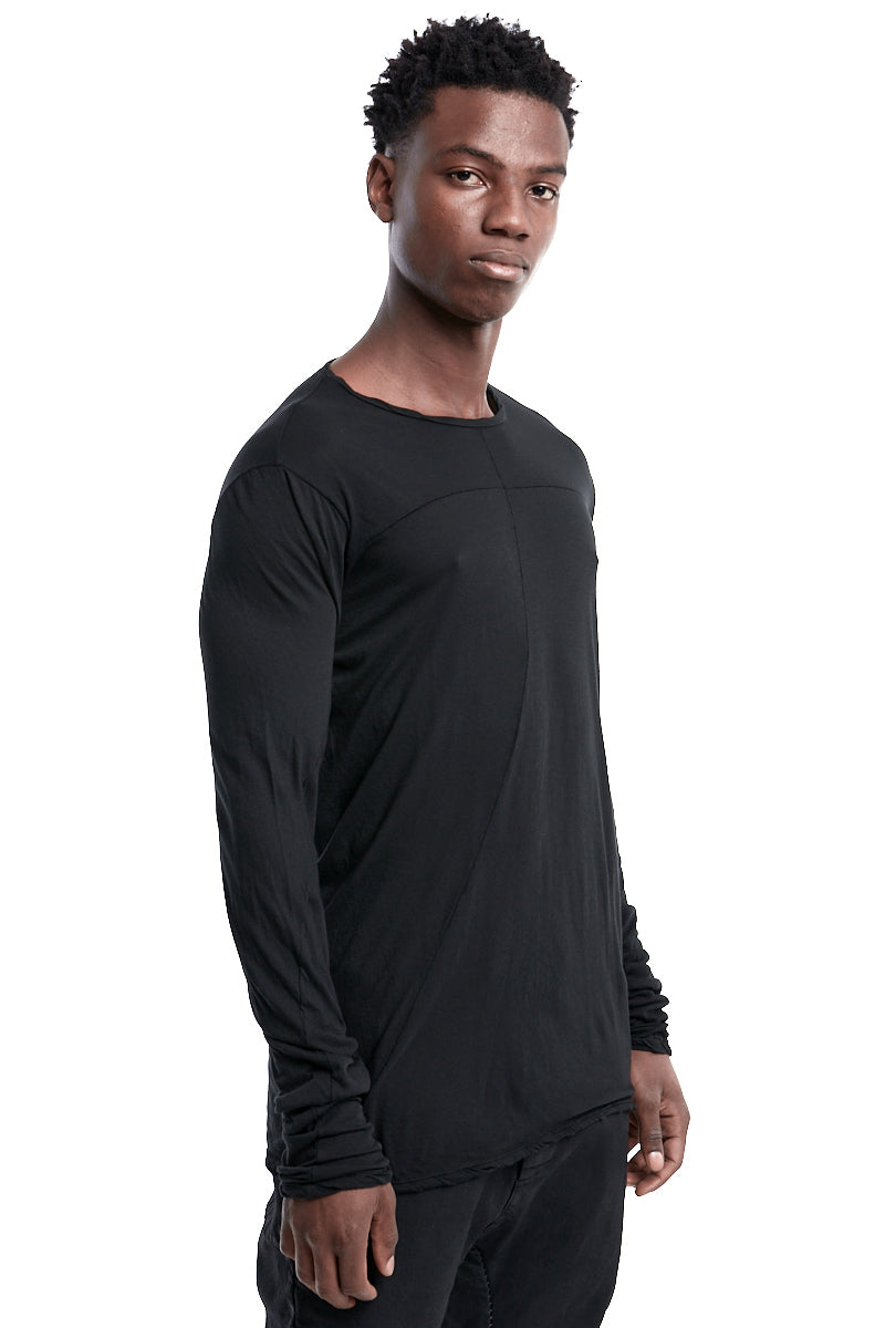 BLACK LIGHTWEIGHT STITCHING L/S TOP