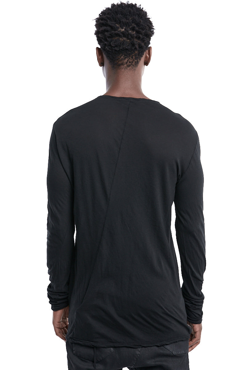 BLACK LIGHTWEIGHT STITCHING L/S TOP