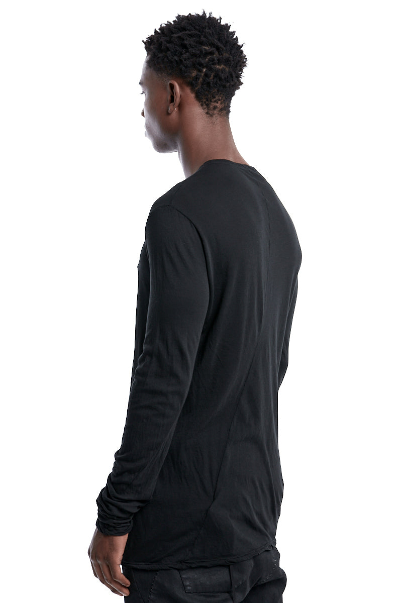 BLACK LIGHTWEIGHT STITCHING L/S TOP