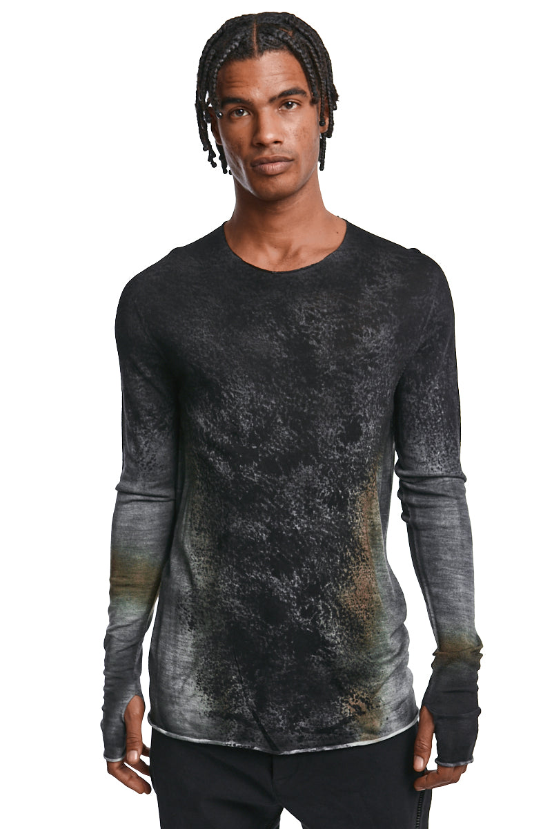 BLACK SPIN SPRAYED KNIT JERSEY