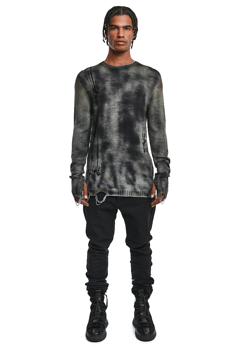 BLACK MASH SPRAY DESTROYED KNIT JERSEY