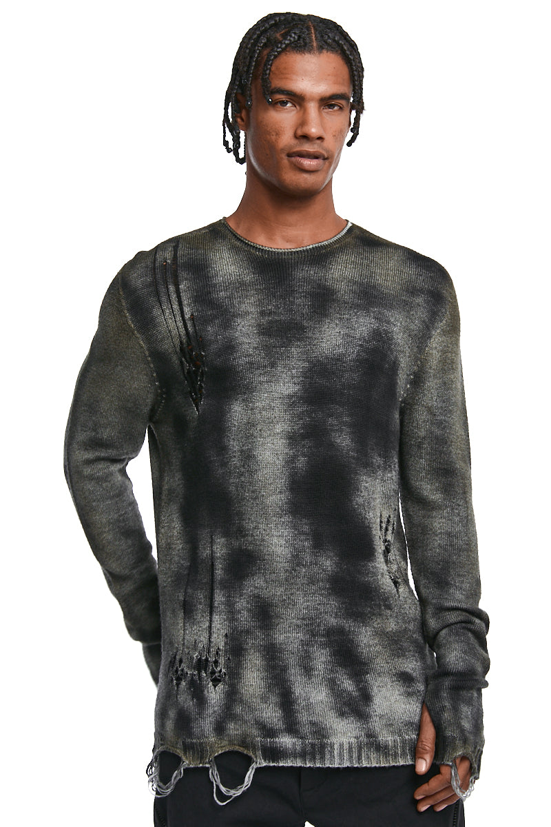 BLACK MASH SPRAY DESTROYED KNIT JERSEY