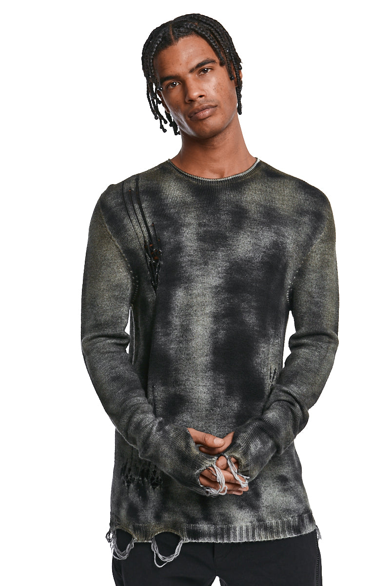 BLACK MASH SPRAY DESTROYED KNIT JERSEY