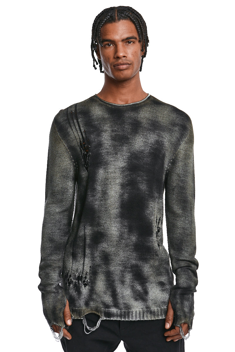 BLACK MASH SPRAY DESTROYED KNIT JERSEY