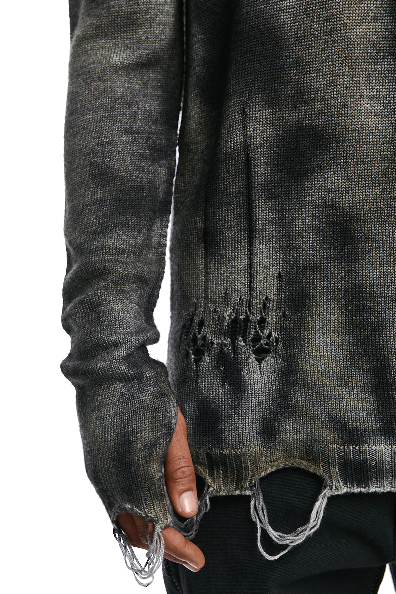 BLACK MASH SPRAY DESTROYED KNIT JERSEY