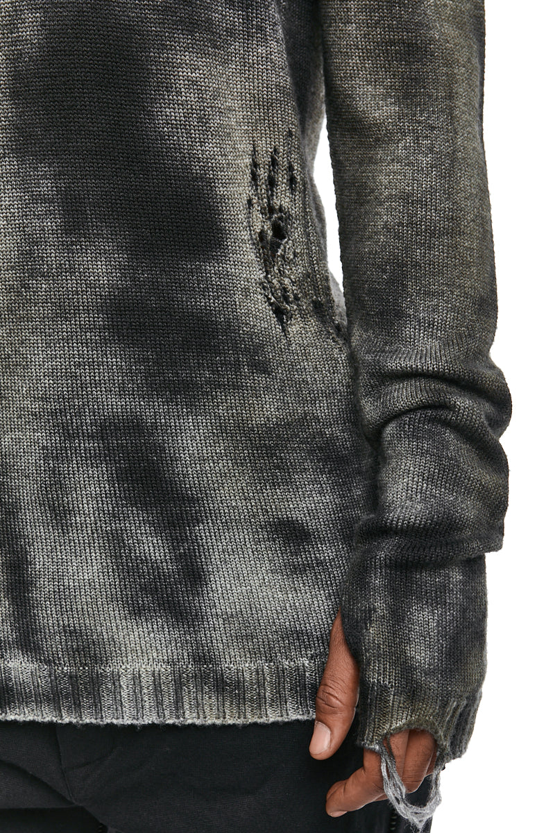 BLACK MASH SPRAY DESTROYED KNIT JERSEY