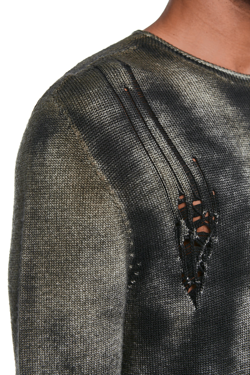 BLACK MASH SPRAY DESTROYED KNIT JERSEY