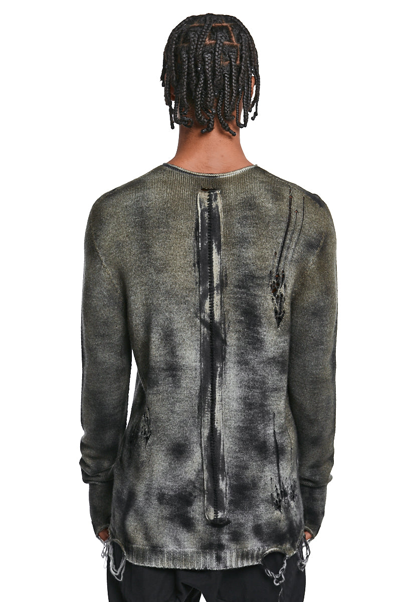 BLACK MASH SPRAY DESTROYED KNIT JERSEY