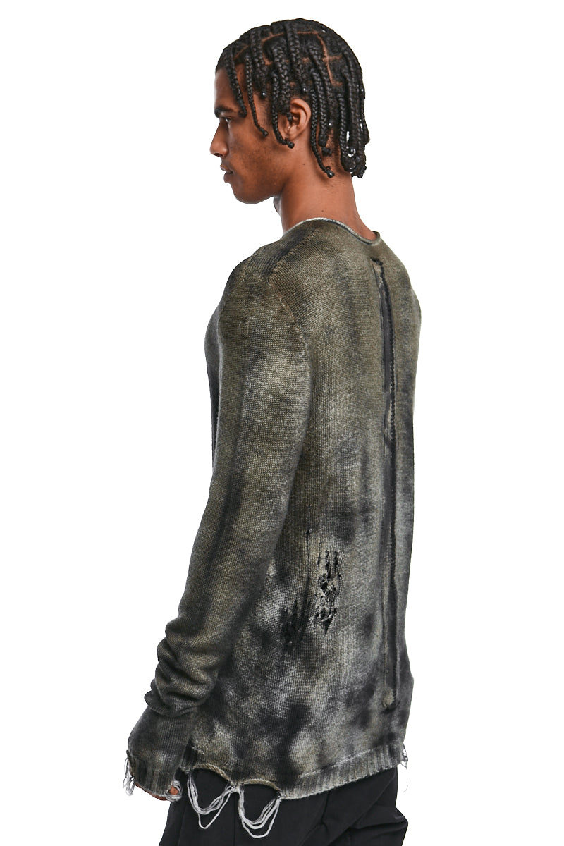 BLACK MASH SPRAY DESTROYED KNIT JERSEY