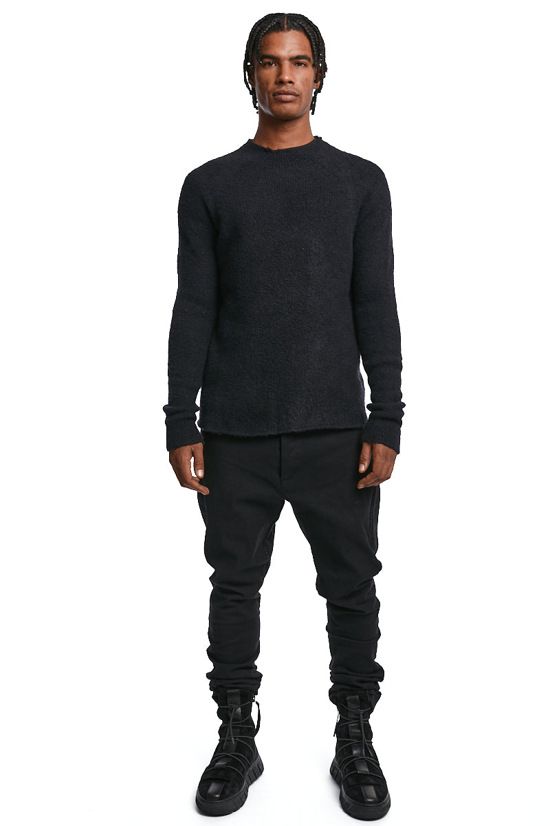 BLACK WOOL HEAVY KNIT JERSEY