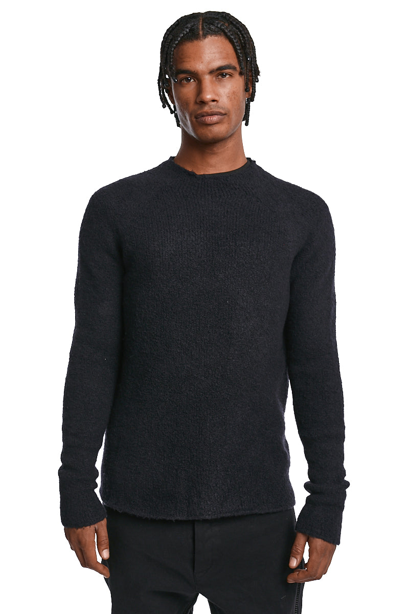 BLACK WOOL HEAVY KNIT JERSEY
