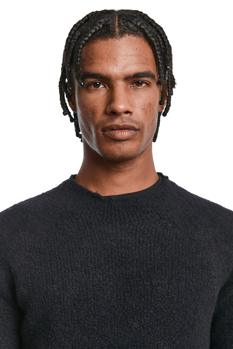 BLACK WOOL HEAVY KNIT JERSEY