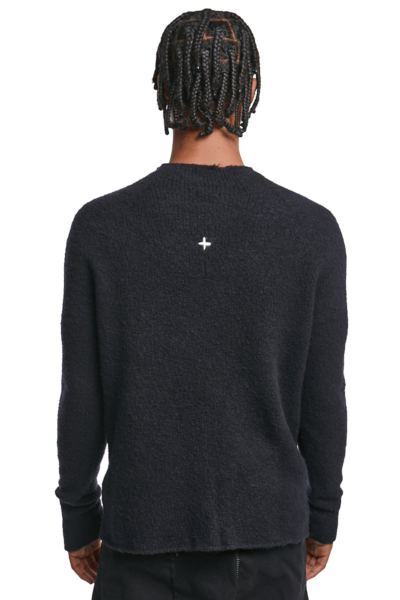 BLACK WOOL HEAVY KNIT JERSEY