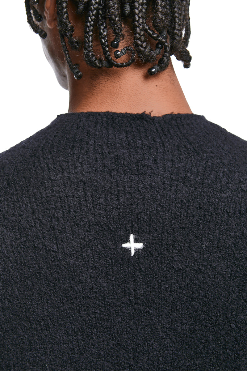 BLACK WOOL HEAVY KNIT JERSEY