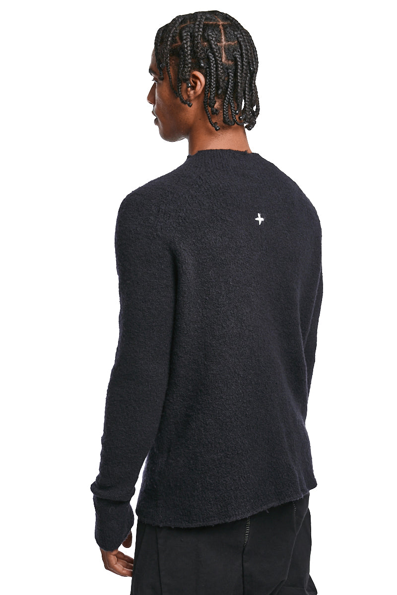 BLACK WOOL HEAVY KNIT JERSEY
