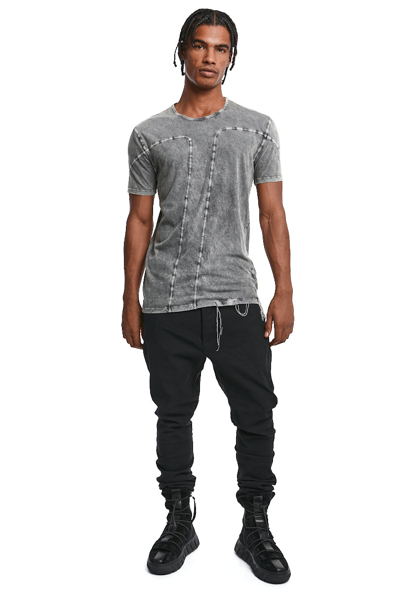GREY WASH STITCHED COTTON TEE