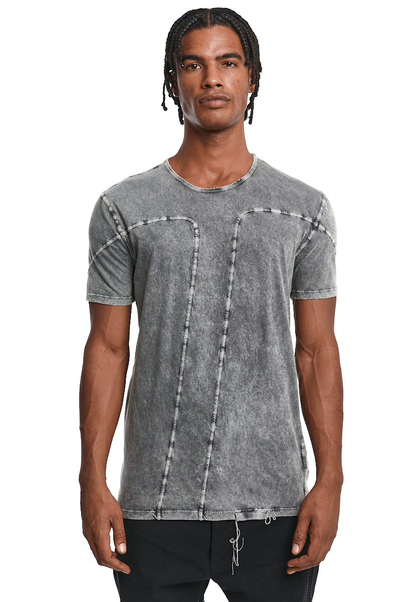 GREY WASH STITCHED COTTON TEE