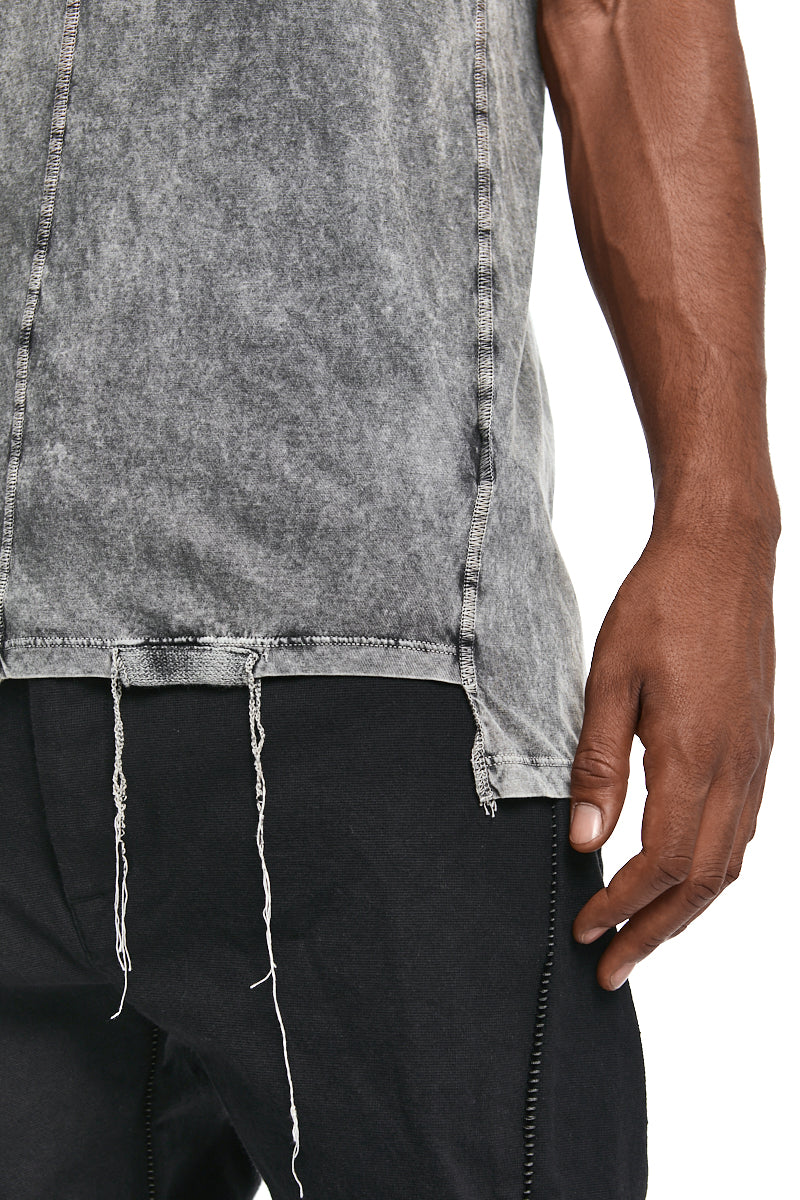 GREY WASH STITCHED COTTON TEE