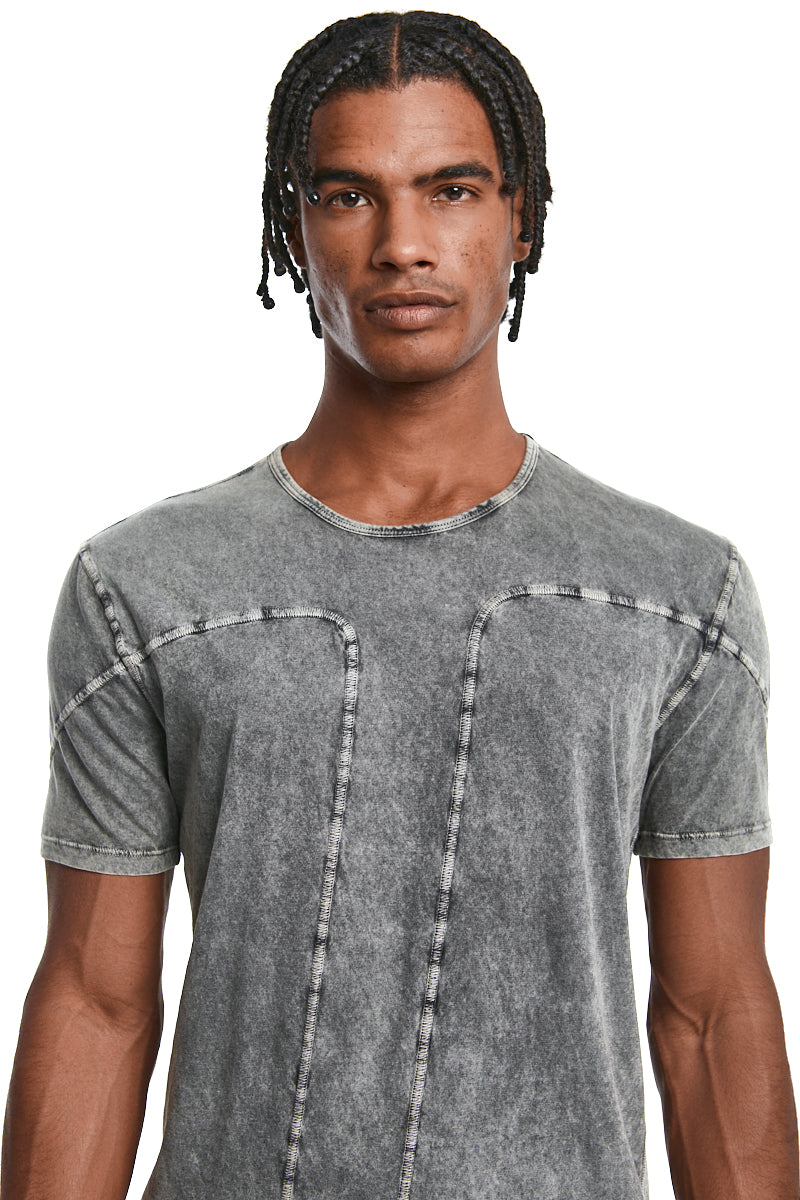 GREY WASH STITCHED COTTON TEE