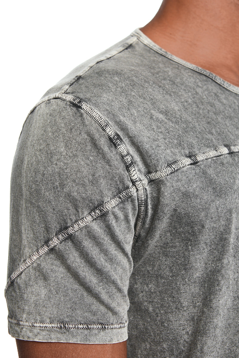 GREY WASH STITCHED COTTON TEE