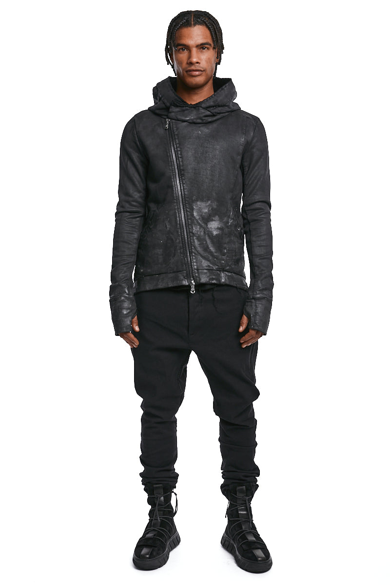BLACK COATED HOODED SWEATSHIRT