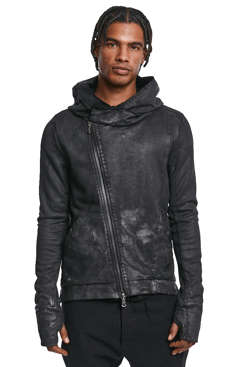 BLACK COATED HOODED SWEATSHIRT