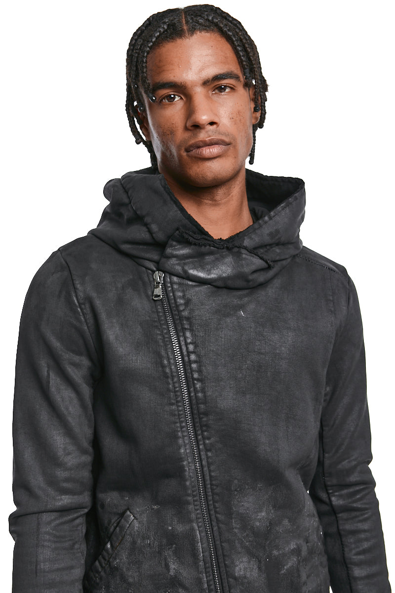 BLACK COATED HOODED SWEATSHIRT