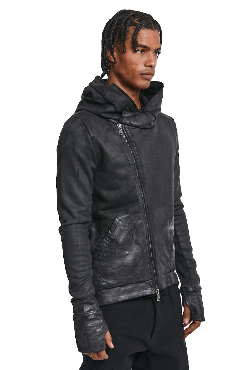 BLACK COATED HOODED SWEATSHIRT