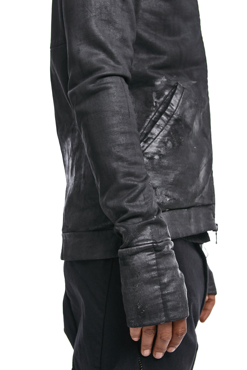 BLACK COATED HOODED SWEATSHIRT