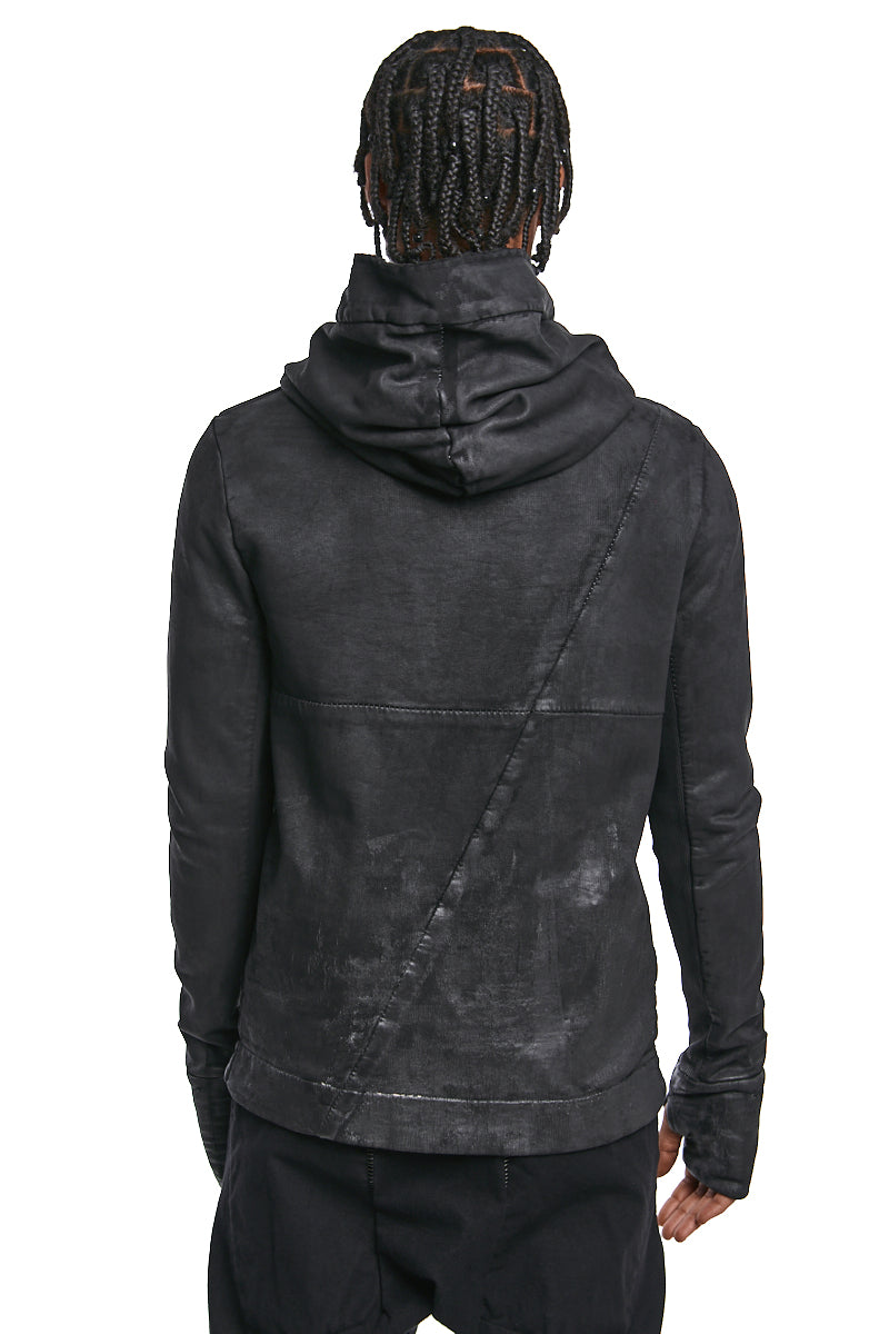 BLACK COATED HOODED SWEATSHIRT
