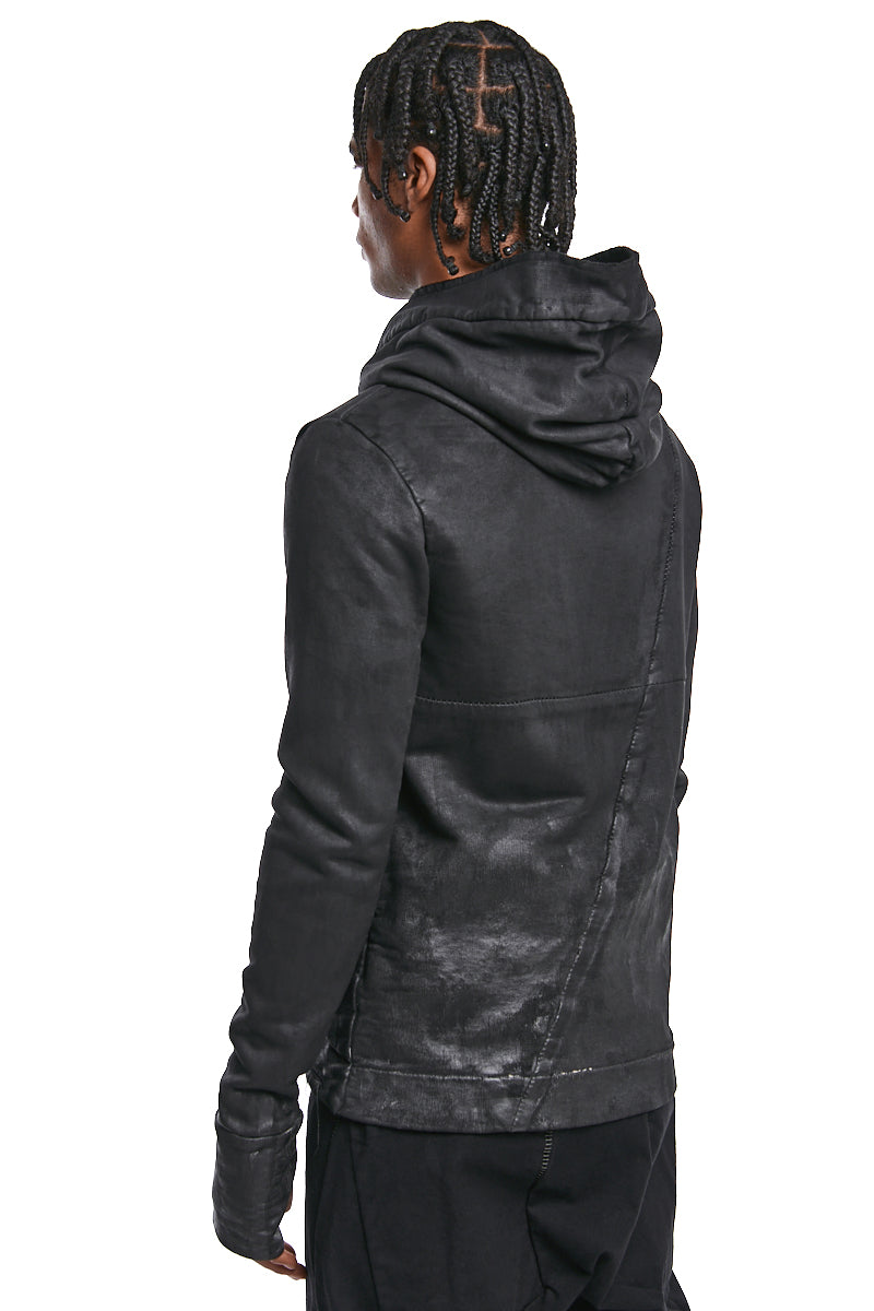 BLACK COATED HOODED SWEATSHIRT