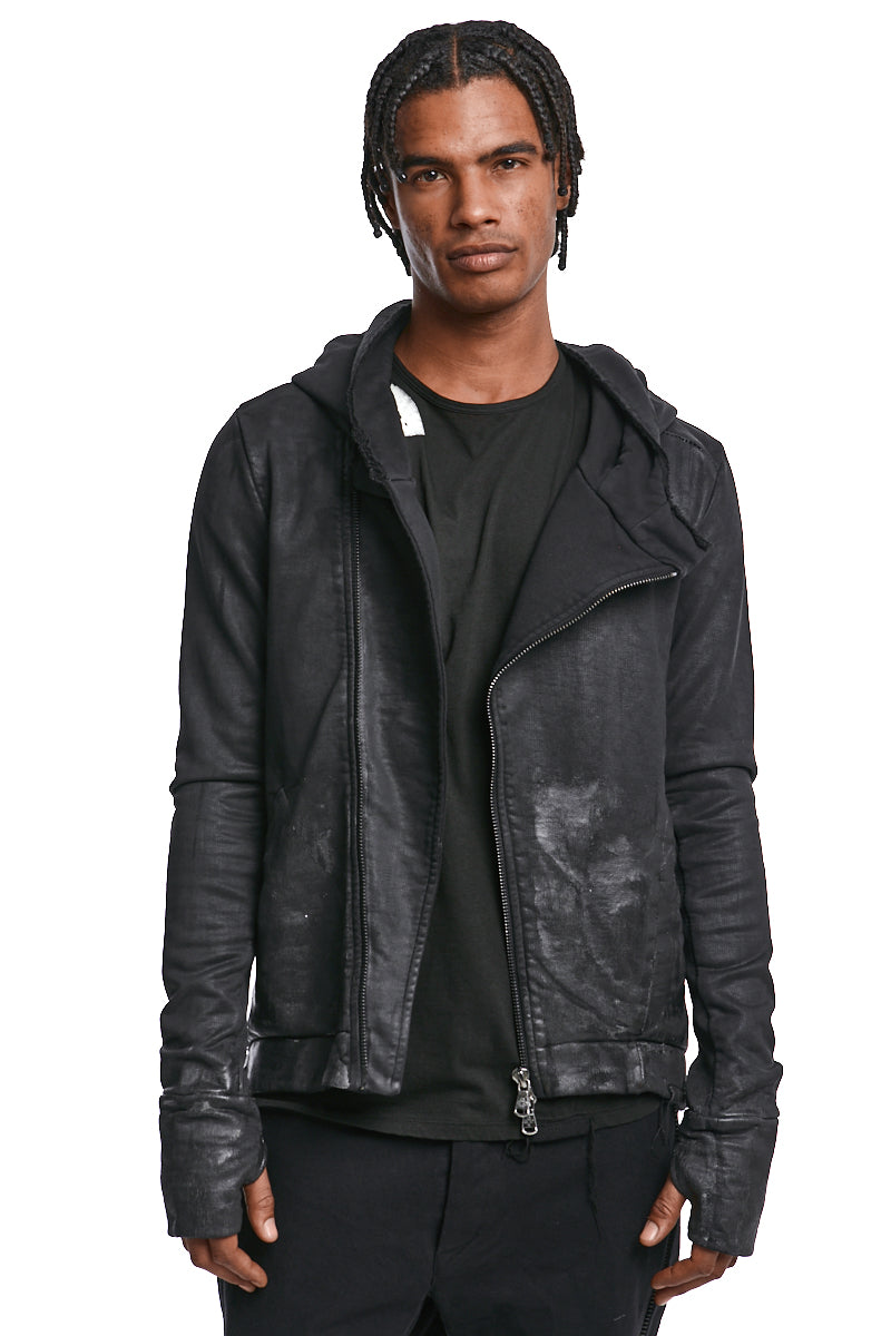 BLACK COATED HOODED SWEATSHIRT