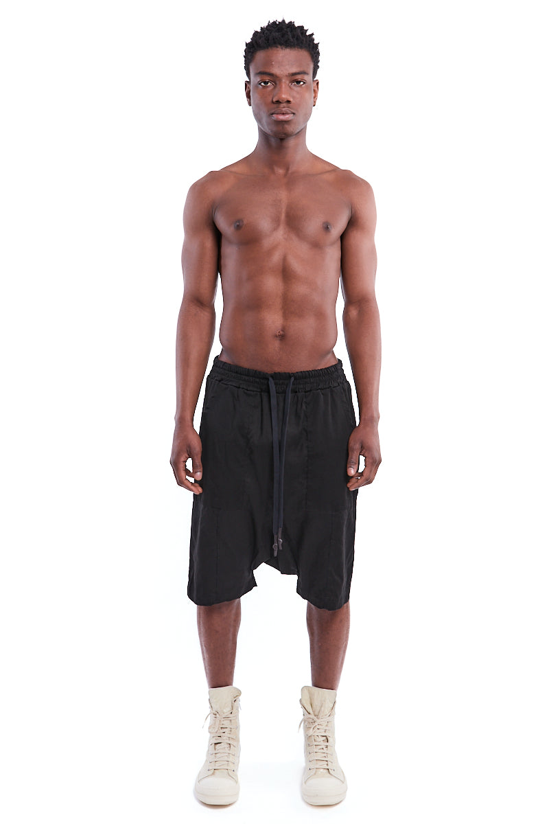 BLACK STRETCH LINEN SHORTS