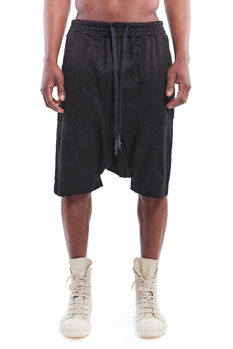 BLACK STRETCH LINEN SHORTS