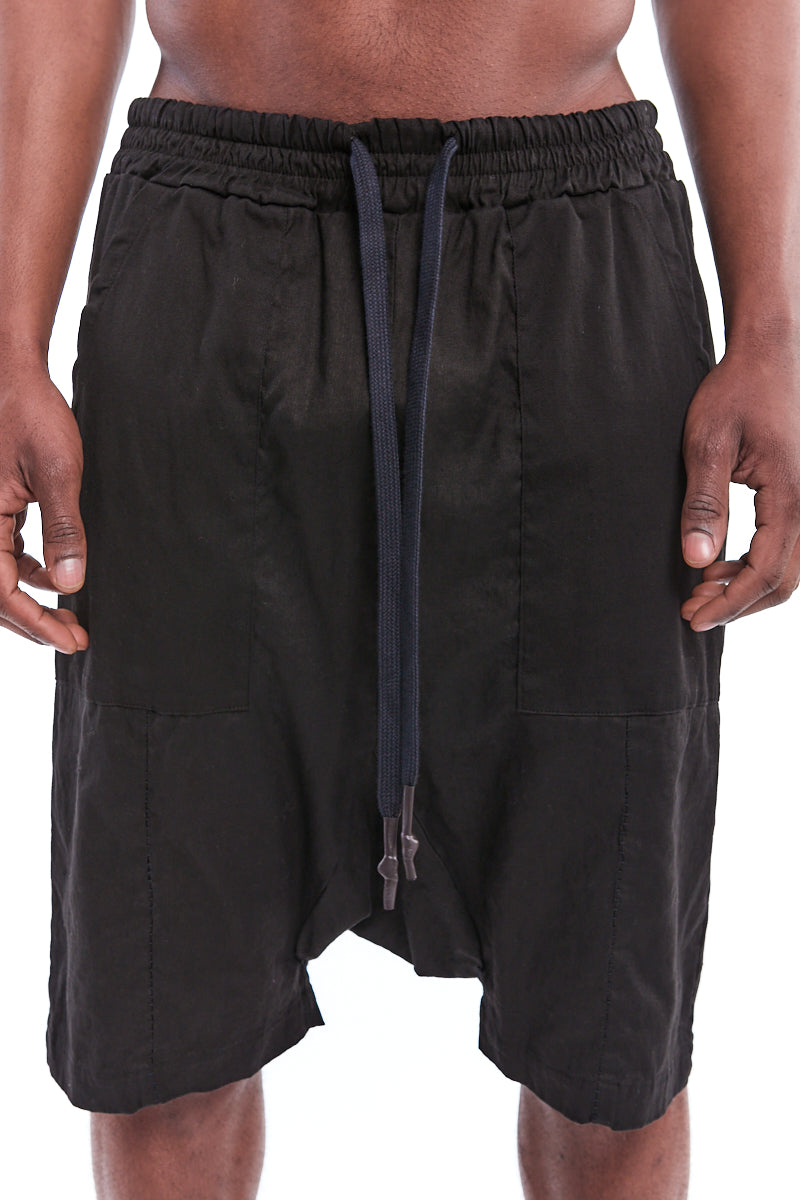 BLACK STRETCH LINEN SHORTS