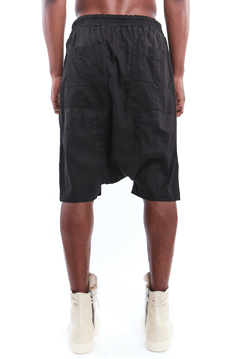 BLACK STRETCH LINEN SHORTS