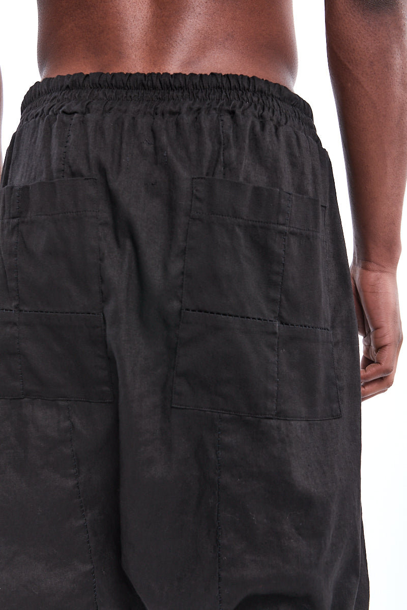 BLACK STRETCH LINEN SHORTS