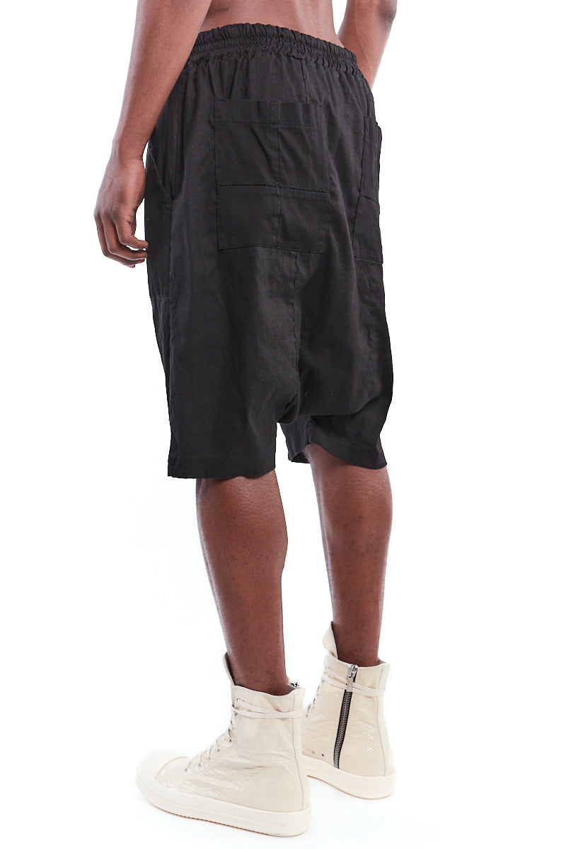 BLACK STRETCH LINEN SHORTS