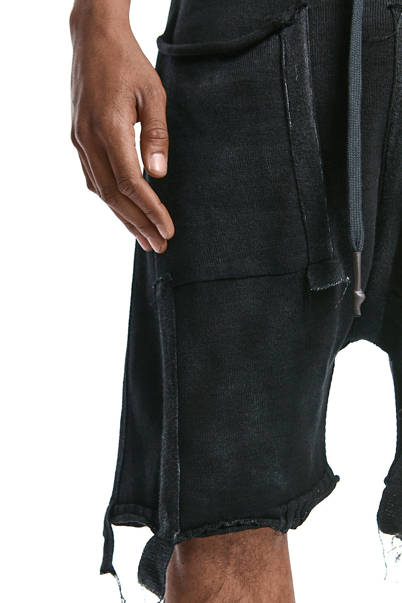 BLACK KNITTED LAYERED PANEL SHORTS