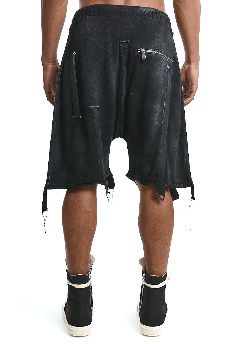 BLACK KNITTED LAYERED PANEL SHORTS